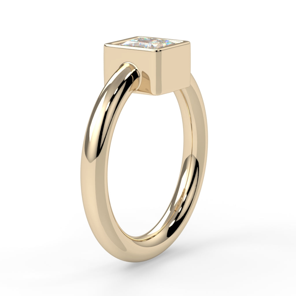 Bezel-Set Princess-Cut Fixed Bead Ring