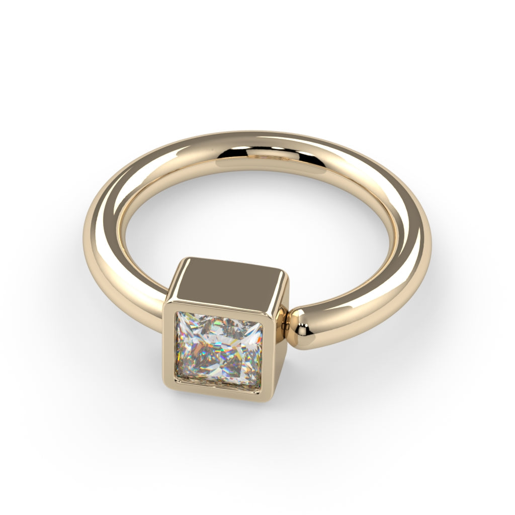 Bezel-Set Princess-Cut Fixed Bead Ring