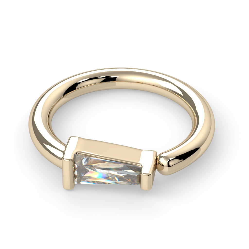 Channel-Set Tapered Baguette Fixed Bead Ring