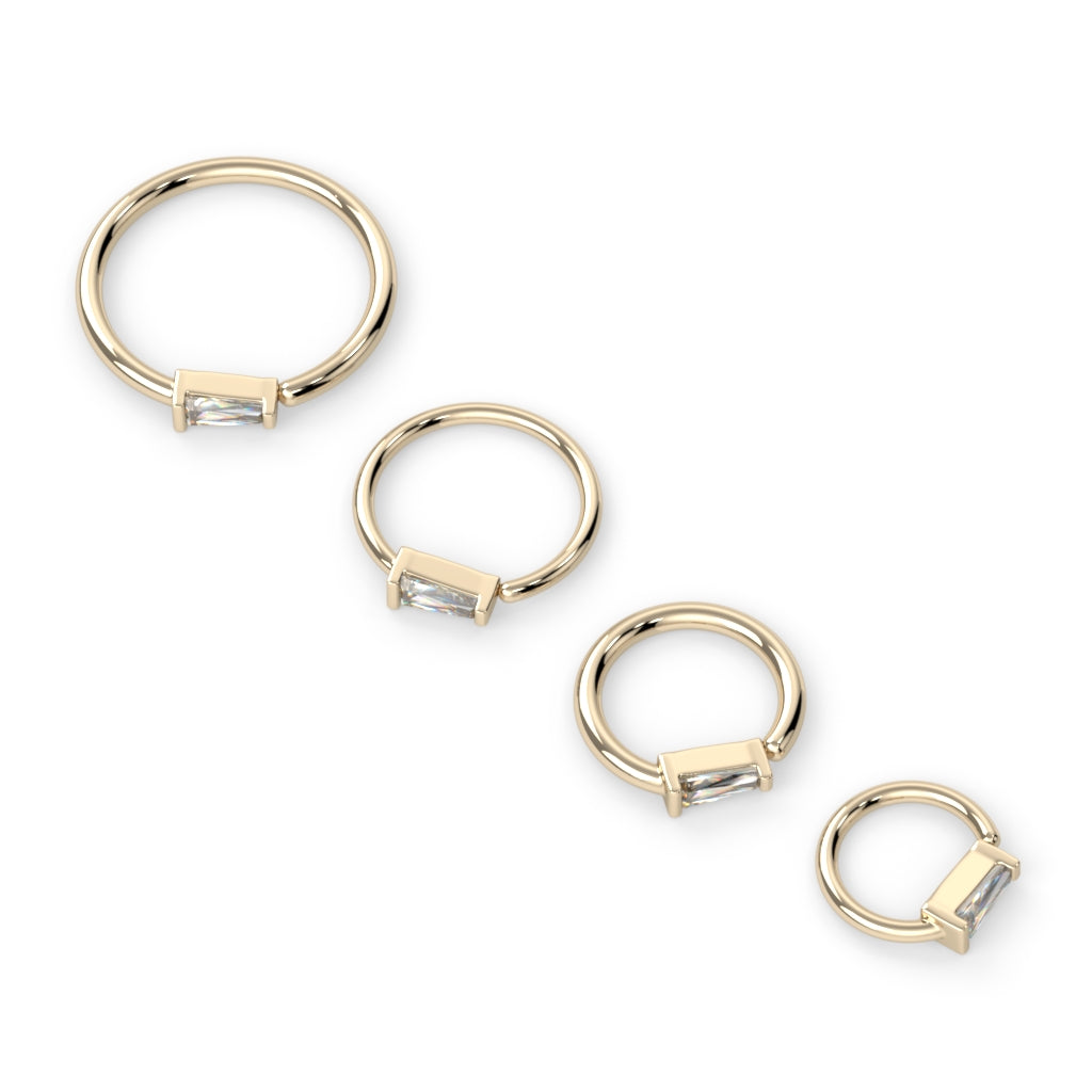Channel-Set Tapered Baguette Fixed Bead Ring