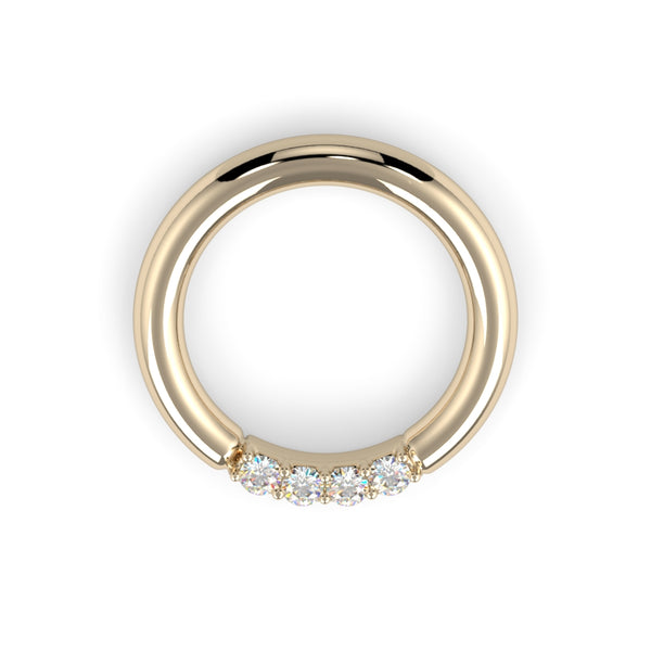 18K Gold Forward Facing Four Diamond Fixed Gem Seam Ring