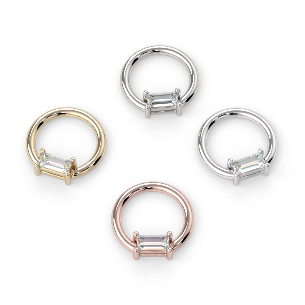 Prong-Set Baguette Fixed Bead Ring