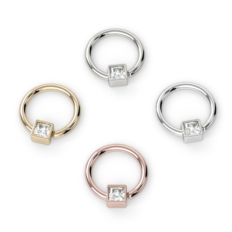 Bezel-Set Princess-Cut Fixed Bead Ring