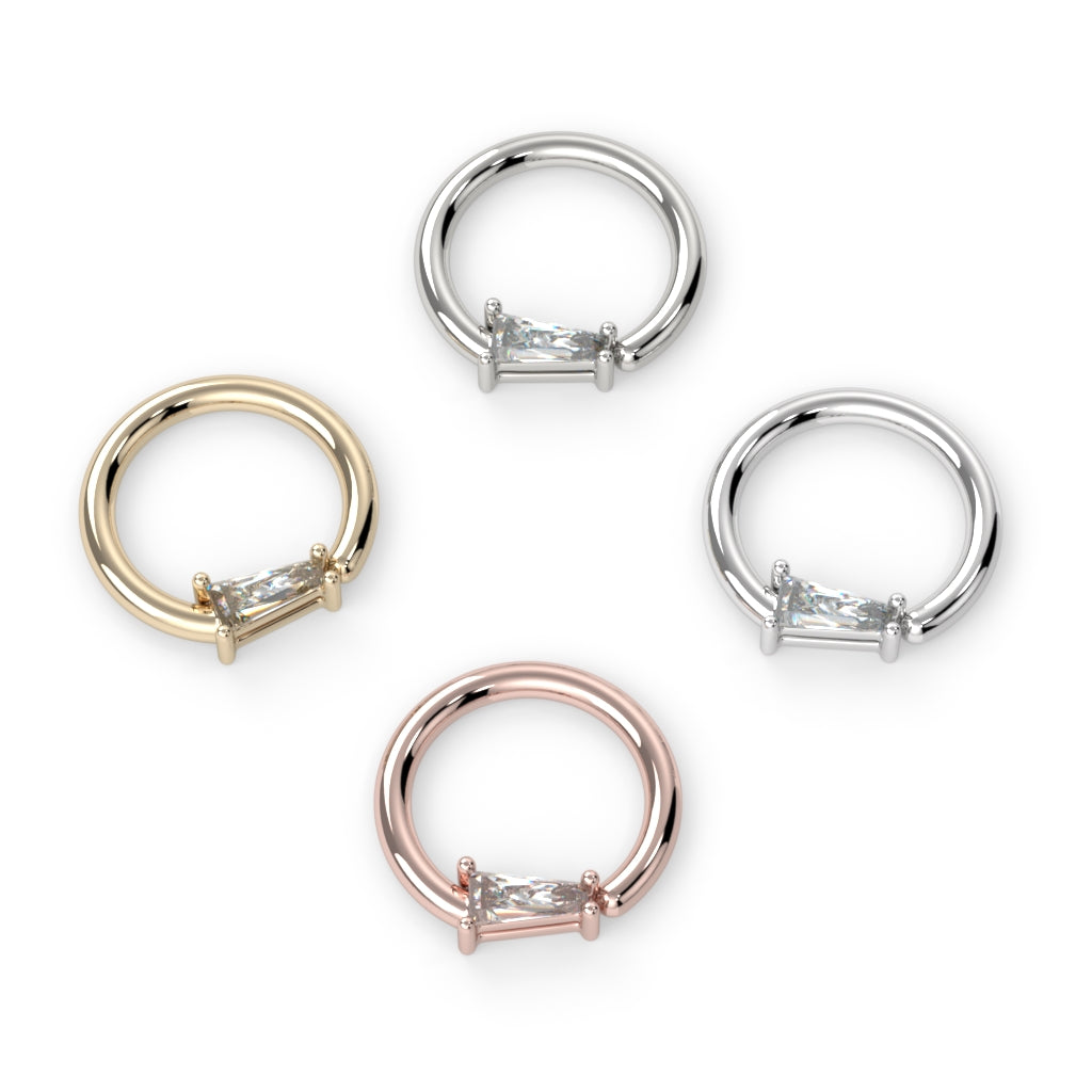 Prong-Set Tapered Baguette Fixed Bead Ring