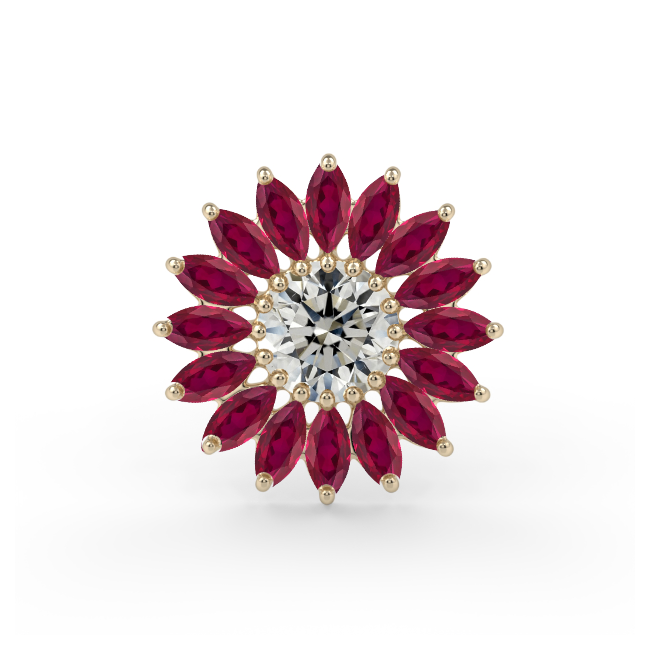 Solis End - 4mm Round Diamond VS1, 2.5x1.25mm Marquise Faceted Lab-Grown Ruby