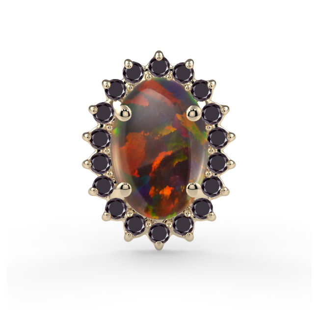 Oval Sana End - Black Opal Standard 6x4mm Lab Created Oval Cabochon, Black Diamond OPAQUE 1mm Genuine Round