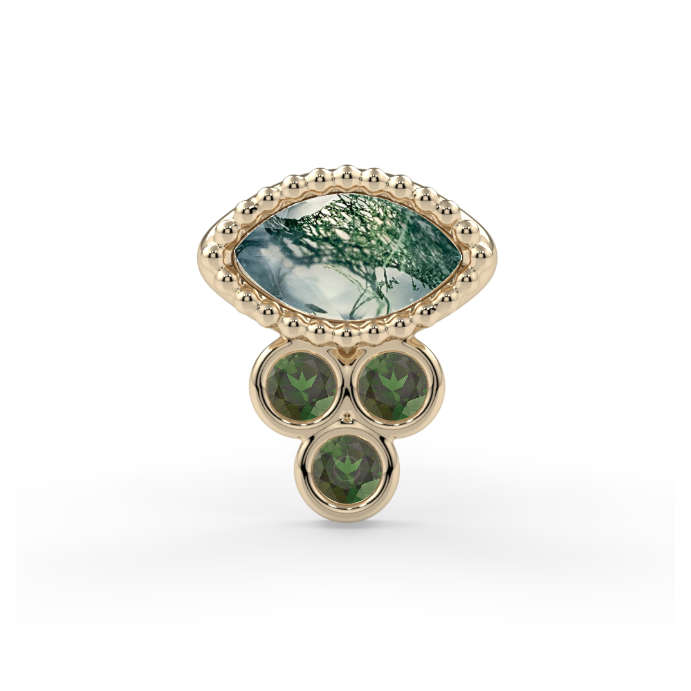 Oculus Divina End - 4x2mm Marquise Moss Green Agate Faceted Standard, Green Tourmaline AA 1mm Genuine Round Faceted