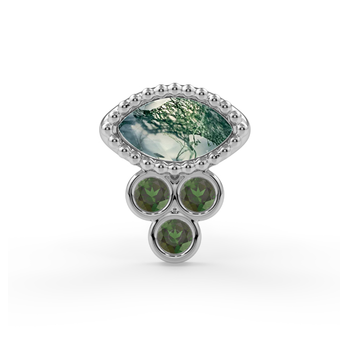 Oculus Divina End - 4x2mm Marquise Moss Green Agate Faceted Standard, Green Tourmaline AA 1mm Genuine Round Faceted