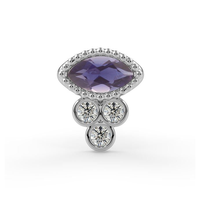 Oculus Divina End - Iolite AA 4x2mm Genuine Marquise Faceted, 1mm Round Diamond VS1
