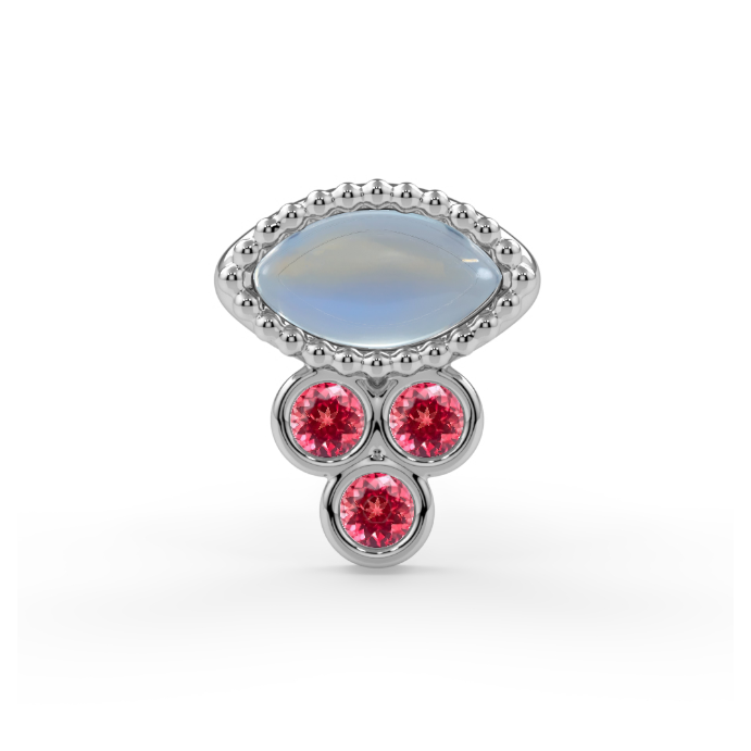 Oculus Divina End - Moonstone Marquise Cabochon 4x2, 1mm Padparadscha Winza Sapphire Faceted Round