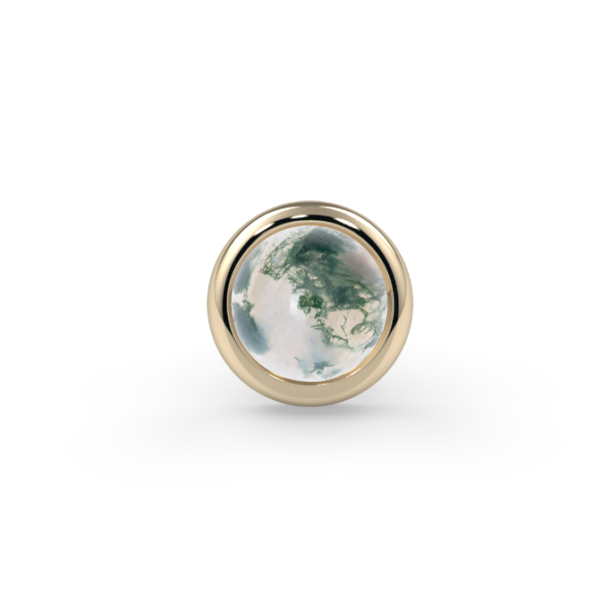 Cabochon Bezel End - 3mm Round Moss Green Agate Cabochon Standard