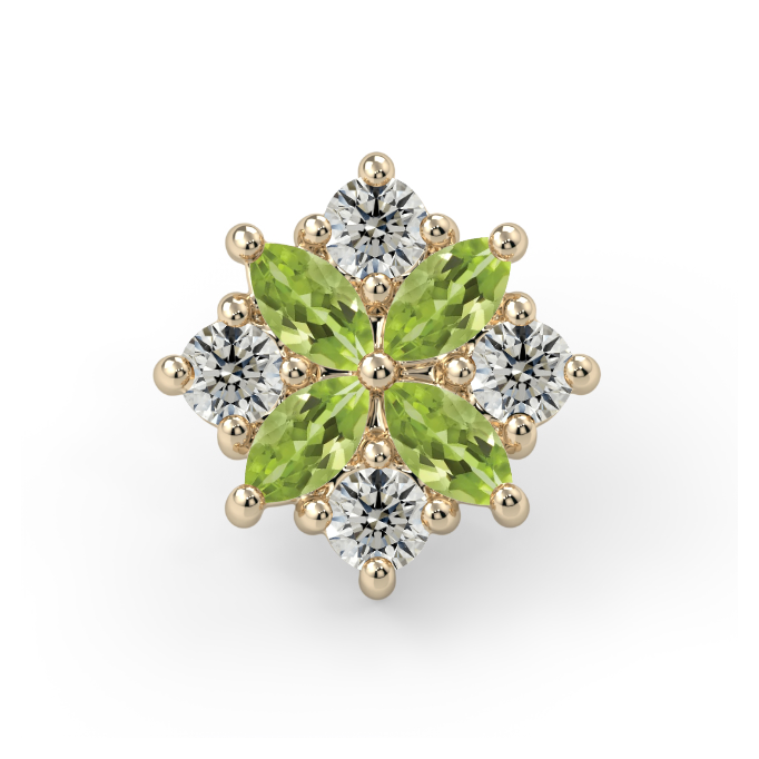 Théa End - Peridot AA 4x2mm Genuine Marquise Faceted, 2.5mm Round Diamond VS1