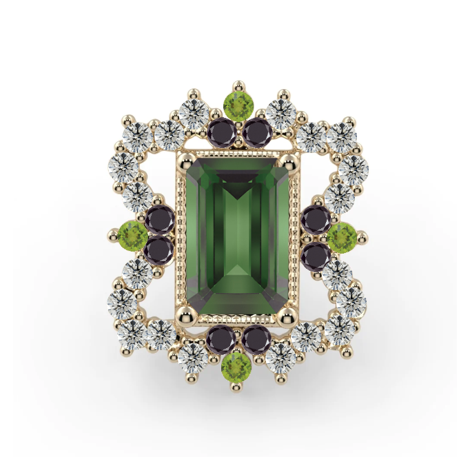 Victoria End - Green Tourmaline AA 5x3mm Genuine Emerald Faceted, 1mm Round Diamond VS1, Black Diamond OPAQUE 1mm Genuine Round, Peridot AA 1mm Genuine Round Faceted