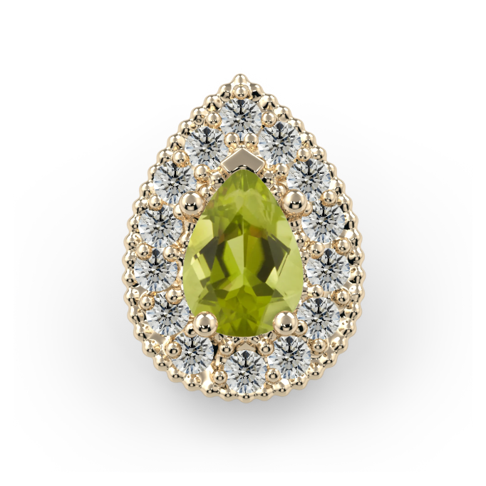 Halo Pear End - Peridot AA 5x3mm Genuine Pear Shape Faceted, 1mm Round Diamond VS1