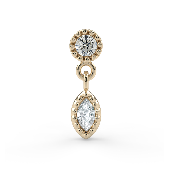 Milgrain Marquise Dangle End - 1.5mm Round Diamond VS1, 2.5x1.25 mm VS GHI Marquise Diamond