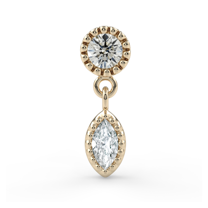 Milgrain Marquise Dangle End - 2mm Round Diamond VS1, Diamond VS1 3x1.5mm Genuine Marquise Faceted