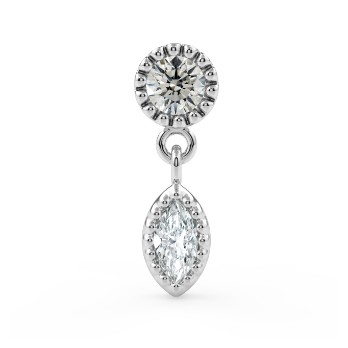 Milgrain Marquise Dangle End - 2mm Round Diamond VS1, Diamond VS1 3x1.5mm Genuine Marquise Faceted