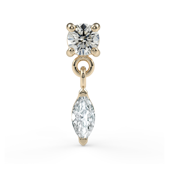 Marquise Dangle End - 2mm Round Diamond VS1, Diamond VS1 3x1.5mm Genuine Marquise Faceted