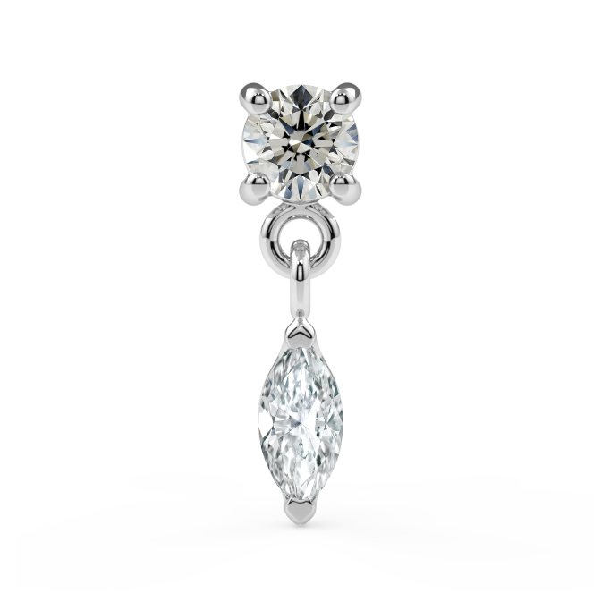 Marquise Dangle End - 2mm Round Diamond VS1, Diamond VS1 3x1.5mm Genuine Marquise Faceted