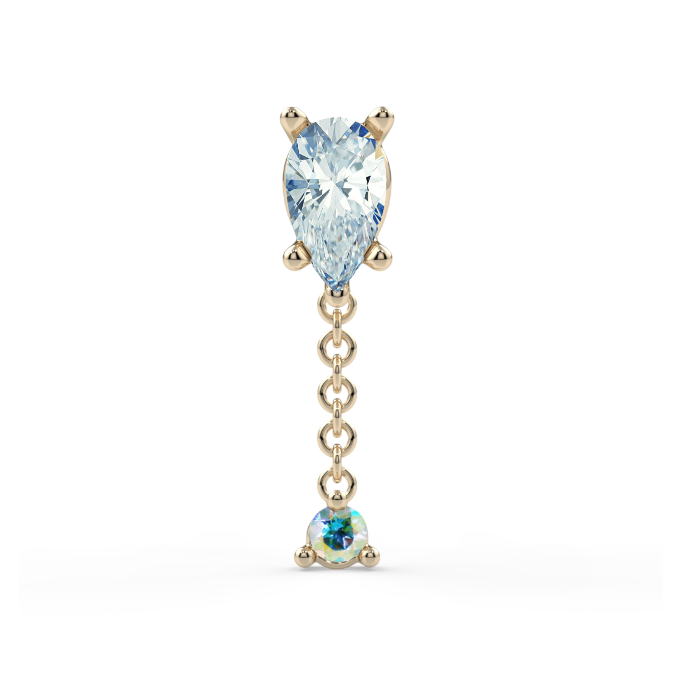 Prong-Set Pear Dangle End - CZ Pear 4x3mm, Mercury Mist Topaz 1.5mm Round Faceted