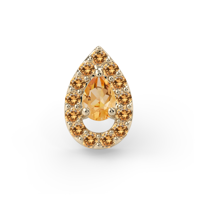 Pear Eclipse End - 4X3mm Light Orange Cubic Zirconia Pear Shape Faceted, 1mm Dark Champagne Cubic Zirconia Round Faceted