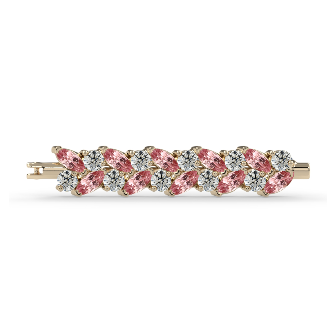 Ivy Clicker Side-Set - 3x1.5mm Padparadscha Winza Sapphire Marquise, 1.5mm Round Diamond VS1