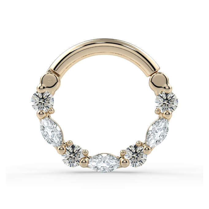 Forward Facing Luana Clicker - Diamond VS1 3x1.5mm Genuine Marquise Faceted, 1.7mm Round Diamond VS1