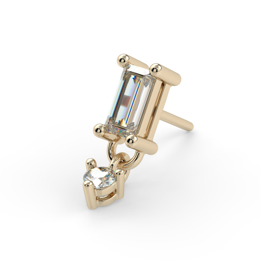Prong-Set Baguette Dangle  End - 2x1mm SI1 Diamond Straight Baguette,1.25mm Round Diamond SI1