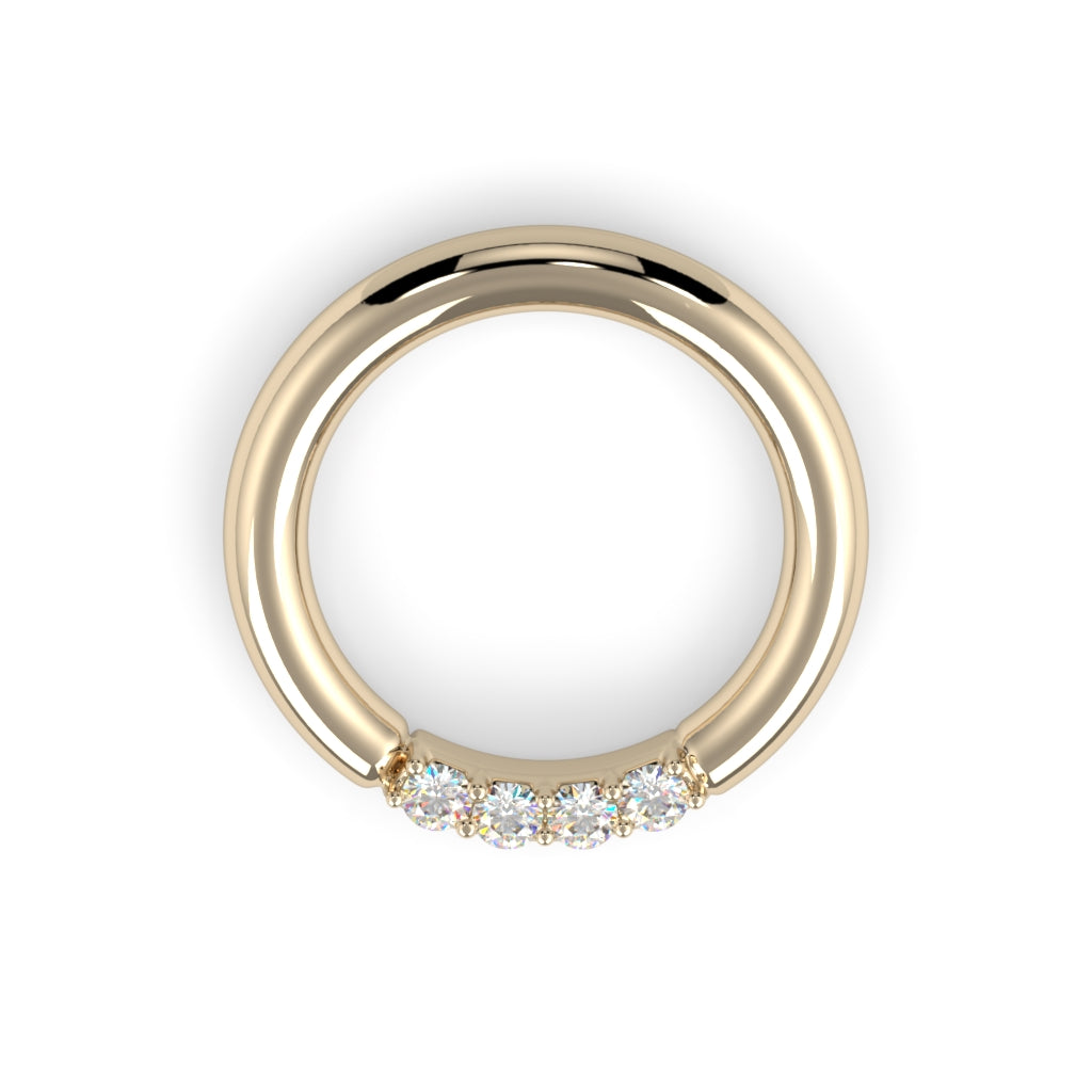 14K Gold Forward Facing Four Diamond Fixed Gem Seam Ring--CG24251