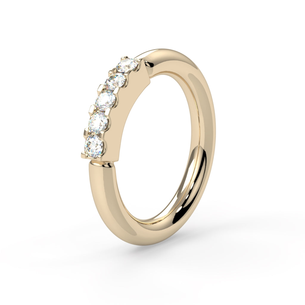 14K Gold Side-Set Five Diamond Fixed Gem Seam Ring--CG36306