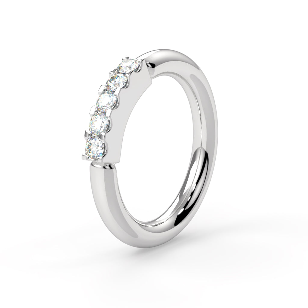 950 Platinum Side-Set Five Diamond Fixed Gem Seam Ring--CG22338