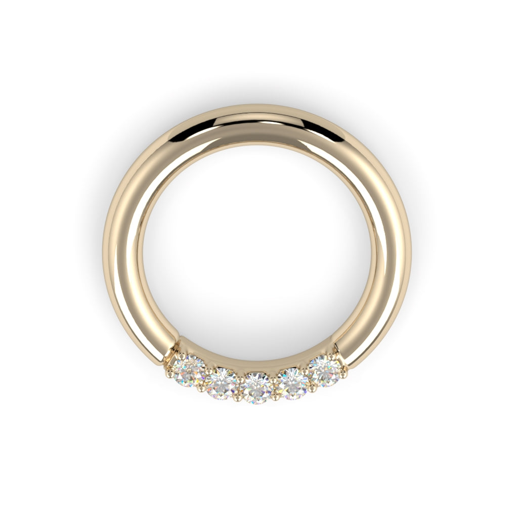 14K Gold Forward Facing Five Diamond Fixed Gem Seam Ring--CG24741