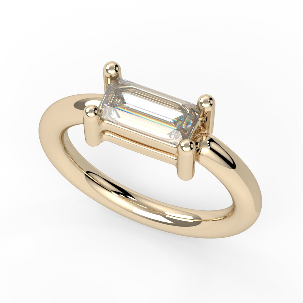 Side-Set Prong-Set Baguette Fixed Bead Ring--CG27223