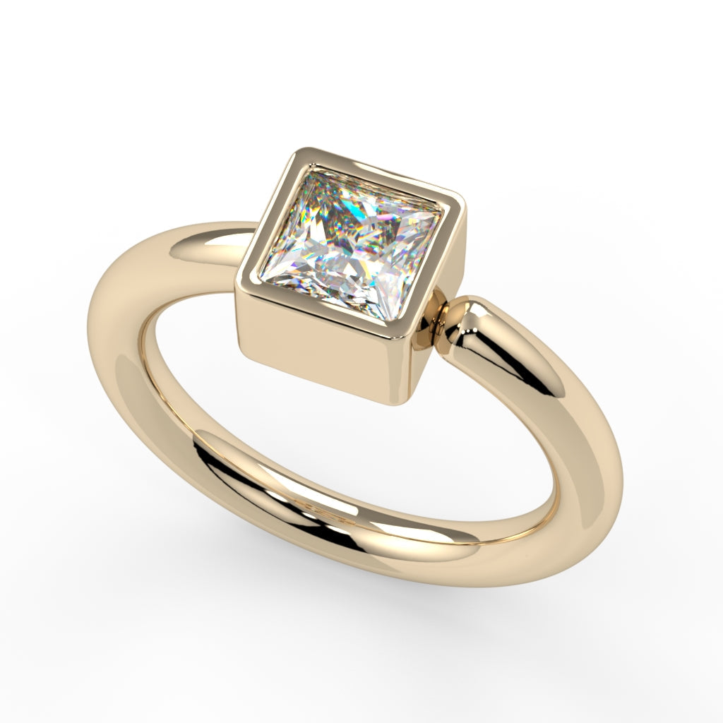 Bezel-Set Princess-Cut Fixed Bead Ring