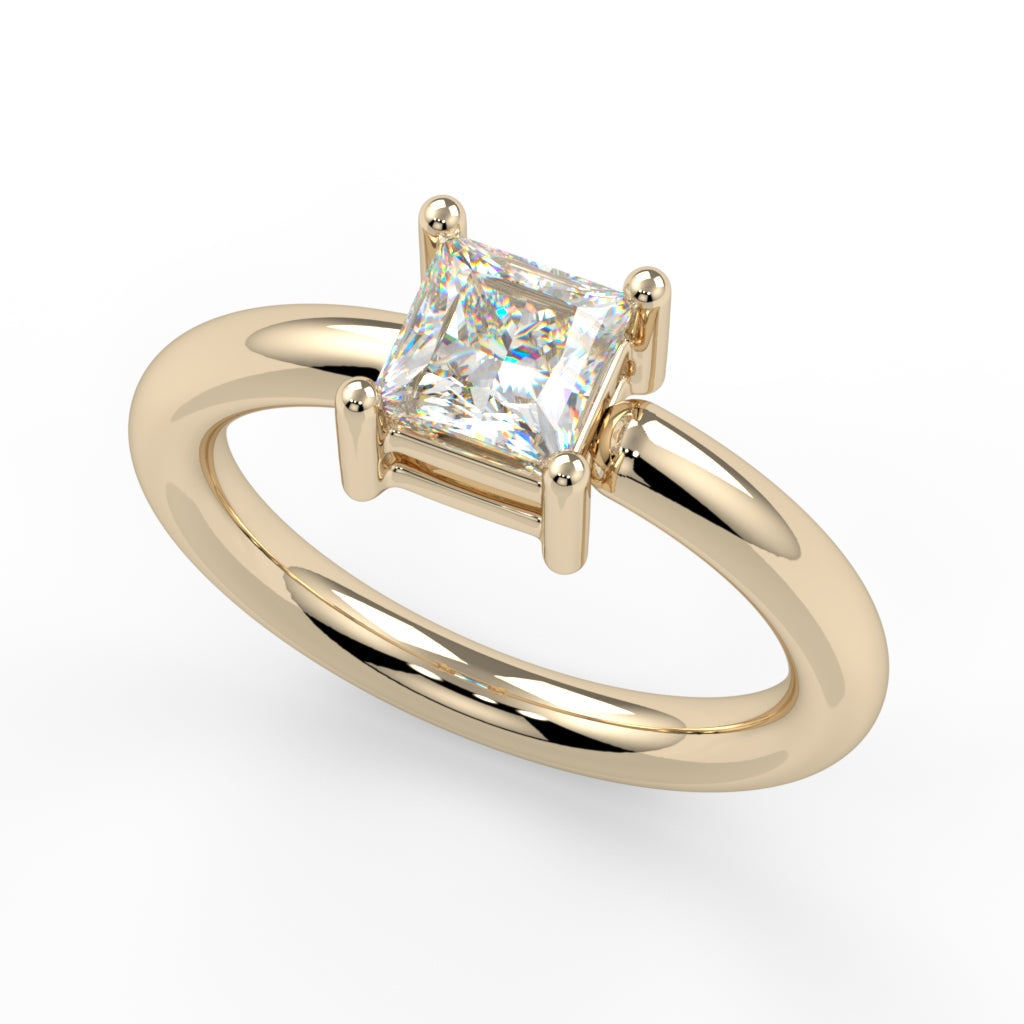 Side-Set Prong-Set Princess-Cut Fixed Bead Ring--CG22783