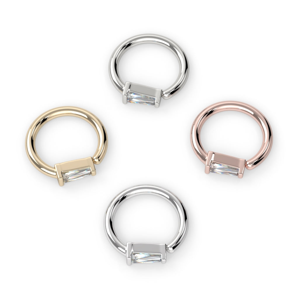 Channel-Set Tapered Baguette Fixed Bead Ring