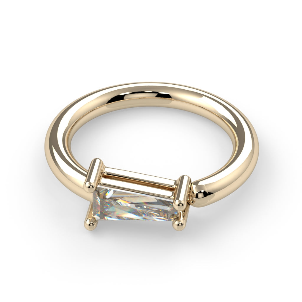 Prong-Set Tapered Baguette Fixed Bead Ring
