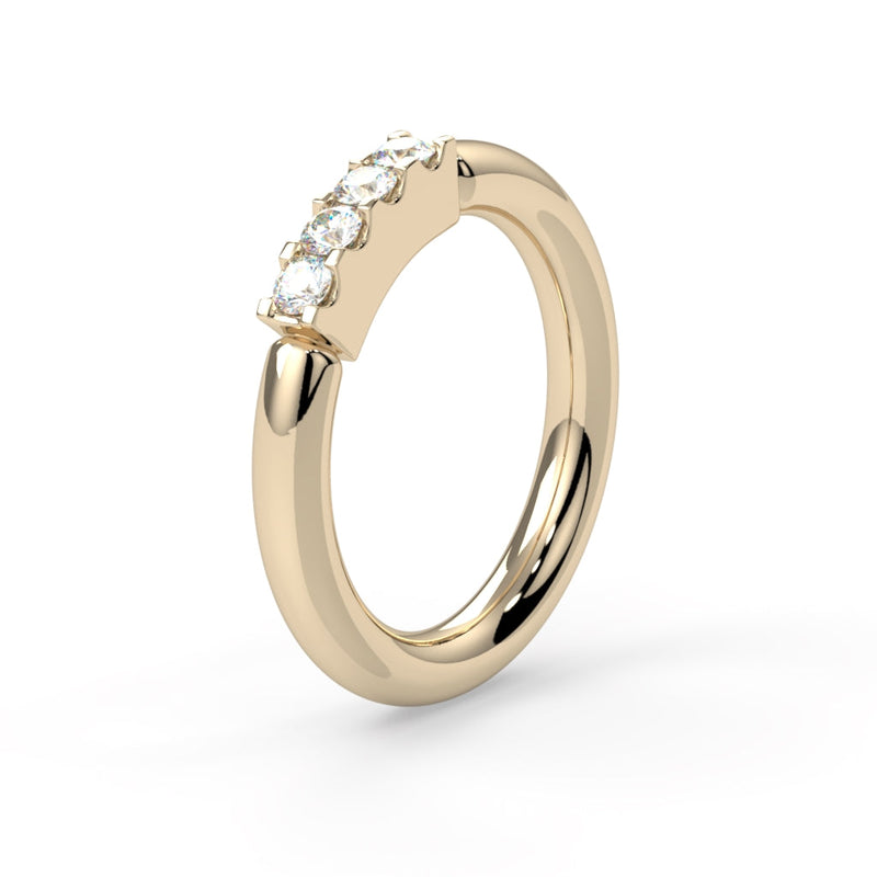 14K Gold Four Diamond Fixed Gem Seam Ring - Navel Configuration--CG11693