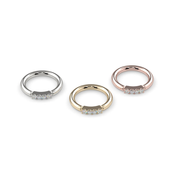 18K Gold Four Diamond Fixed Gem Seam Ring - Navel Configuration