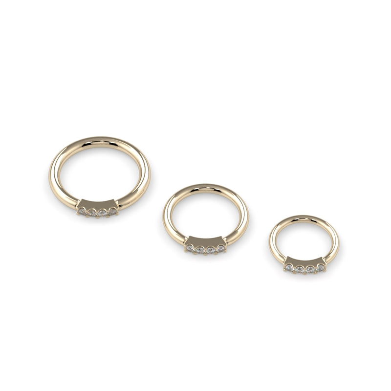 18K Gold Four Diamond Fixed Gem Seam Ring - Navel Configuration