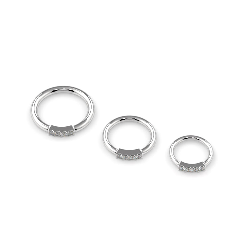 950 Platinum Four Diamond Fixed Gem Seam Ring -Navel Configuration