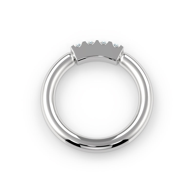 950 Platinum Four Diamond Fixed Gem Seam Ring -Navel Configuration