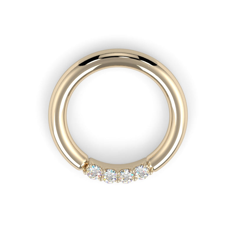 14K Gold Four Diamond Fixed Gem Seam Ring - Nipple Configuration--CG11655