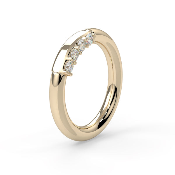 14K Gold Forward Facing Four Diamond Fixed Gem Seam Ring