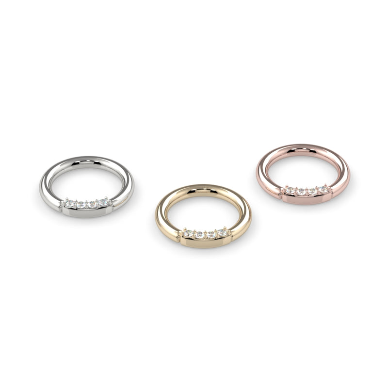14K Gold Four Diamond Fixed Gem Seam Ring - Nipple Configuration