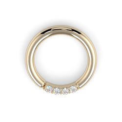 18K Gold Four Diamond Fixed Gem Seam Ring - Nipple Configuration