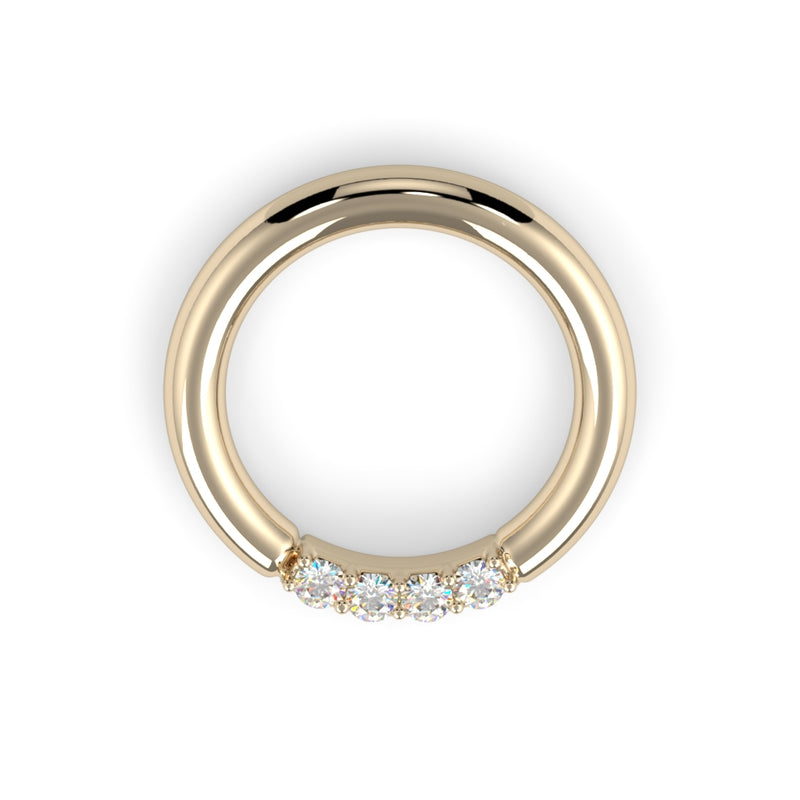 18K Gold Four Diamond Fixed Gem Seam Ring - Nipple Configuration