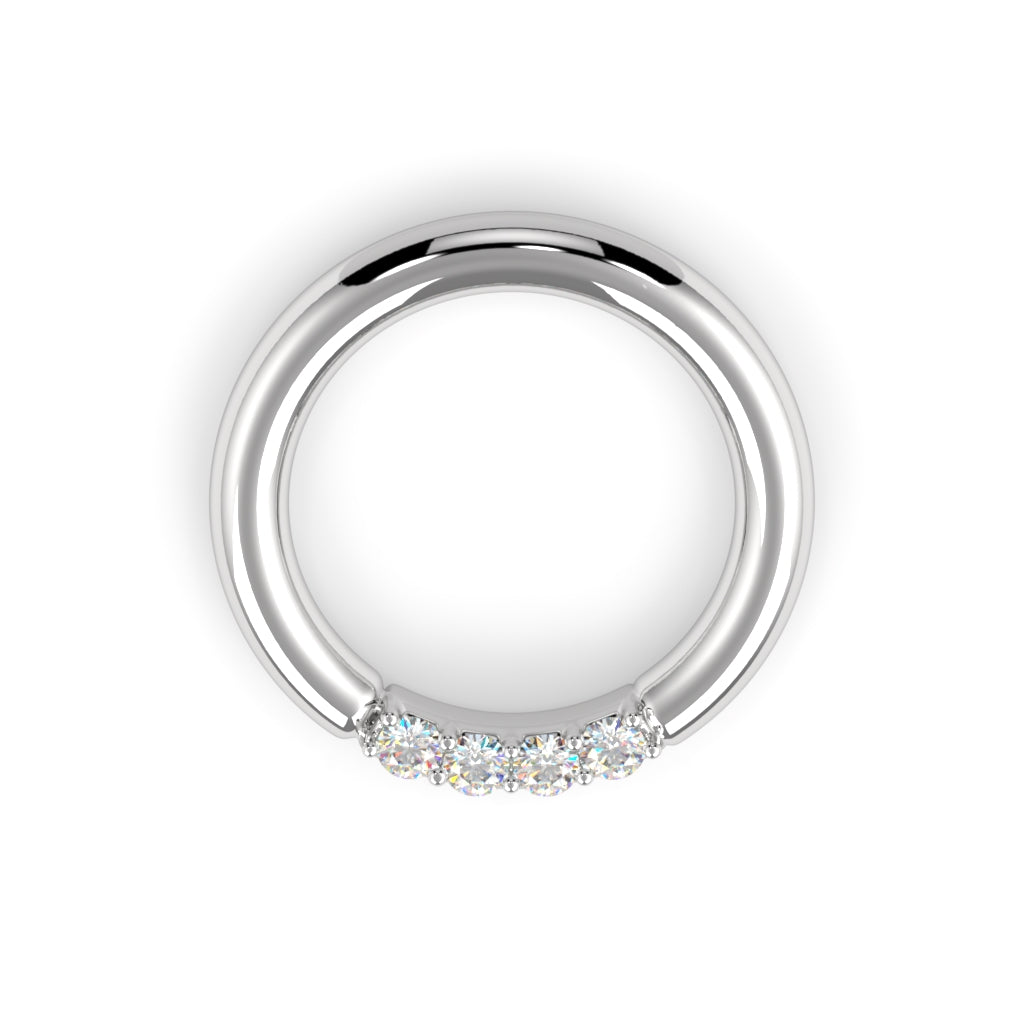 950 Platinum Forward Facing Four Diamond Fixed Gem Seam Ring