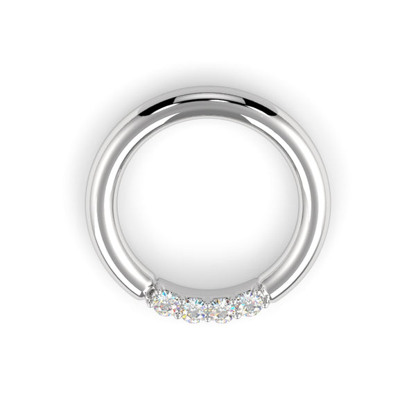 950 Platinum Four Diamond Fixed Gem Seam Ring - Nipple Configuration