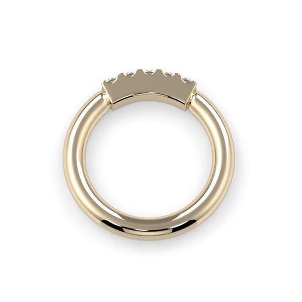 18K Gold Side-Set Five Diamond Fixed Gem Seam Ring
